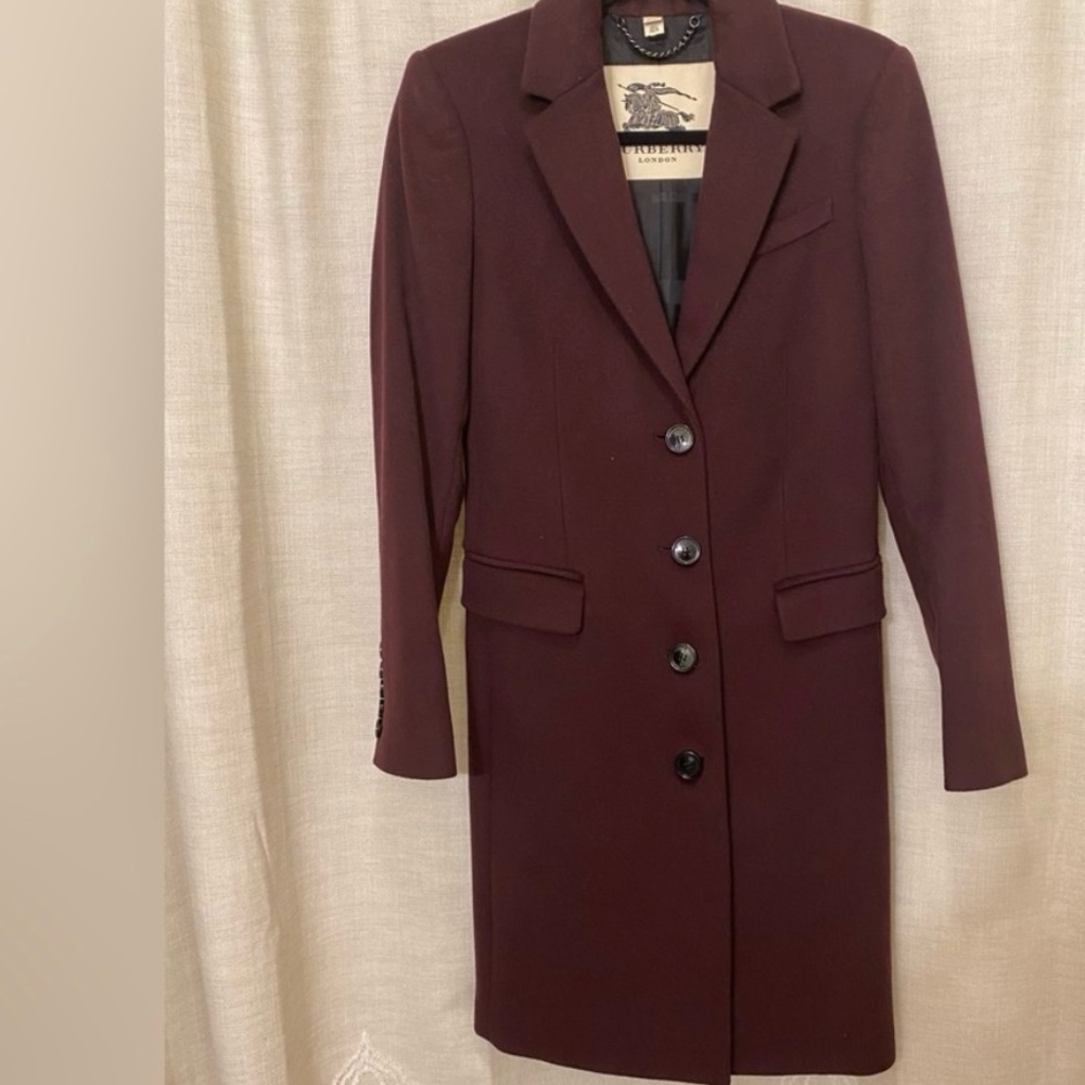 BURBERRY wool cashmere burgundy brown tailored coat